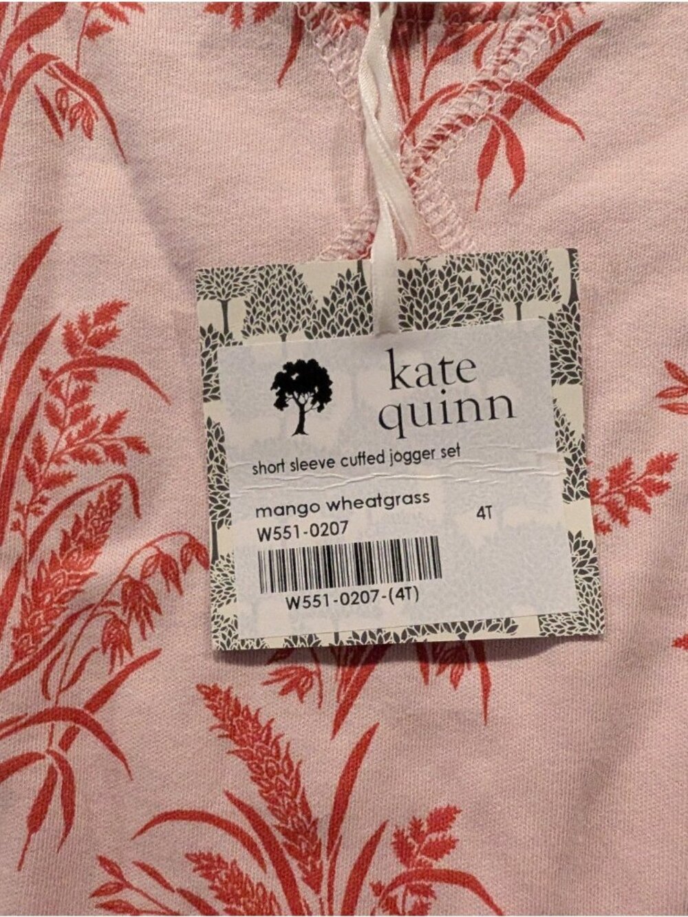 Kate Quinn Organic Cotton Mango Wheatgrass 4T Short Sleeve Jogger Set 107 - Picture 2 of 6